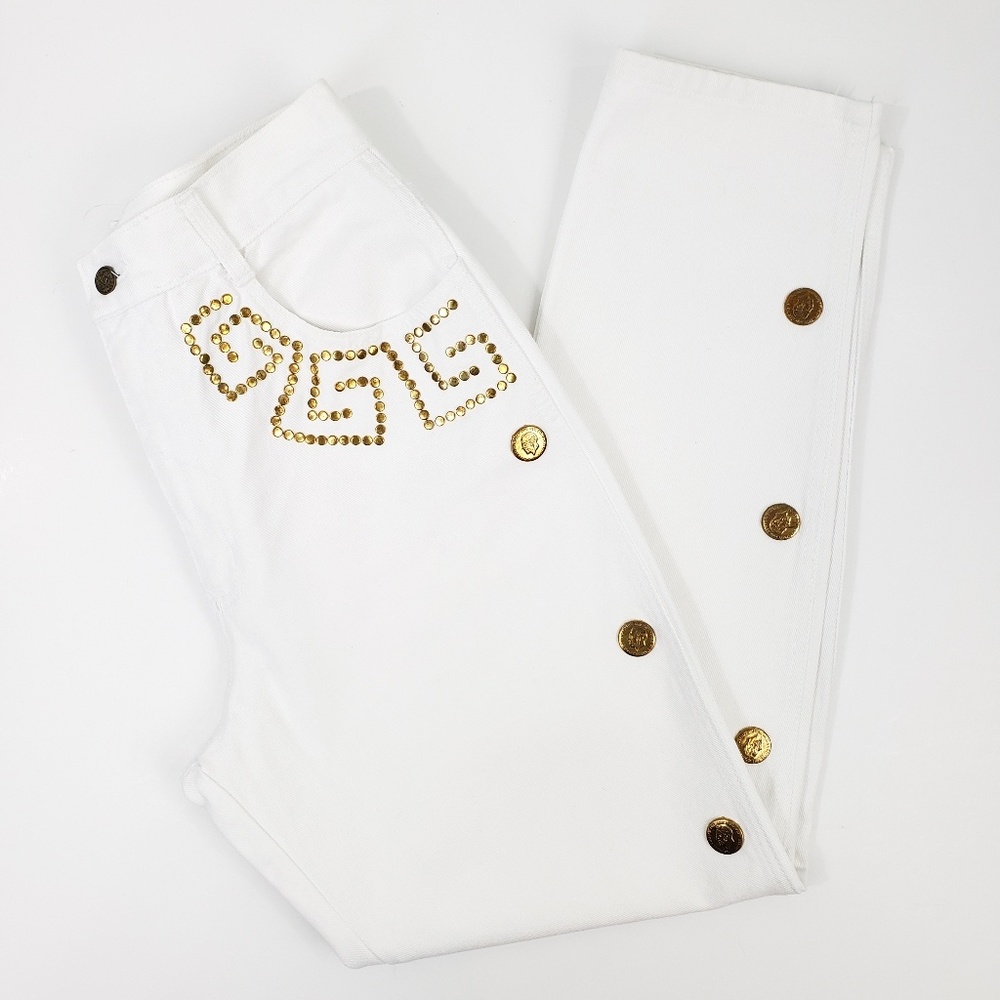 💔 SOLD 💔 Vintage 80s White Stud High Waist Jeans